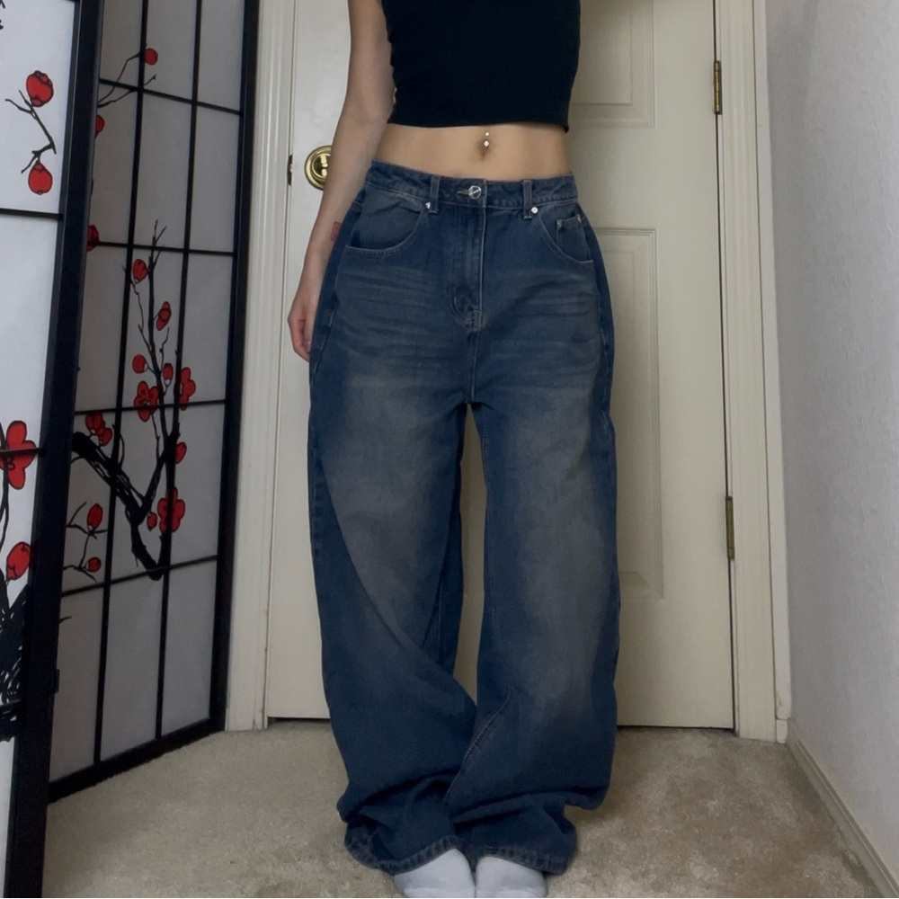 MUSINSA - Lemain Second | Denim Blue Washed Wide-Leg Jeans Pants